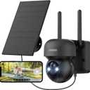 Solar Security Cameras Wireless Outdoor - Battery Power Cameras for Home Security Wifi Cameras Outside Surveillance Camera PTZ 360 Camera System with Floodlight Color Night Vision Motion Sensor Alarm (1Pcs-Black)