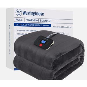 Westinghouse Electric Blanket Full Size, Super Cozy Soft Flannel 80"" x 84"" Heated Blanket with 10 Fast Heating Levels & 1-12 Auto-Off, Machine Washable, ETL&FCC Certification, Charcoal