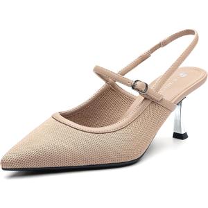 NEWBELLA Women's Slingback Kitten Heel Pointed Closed Toe Sandals with Back Strap, Elegant Low Heel Dress Shoes for Party Office Wedding