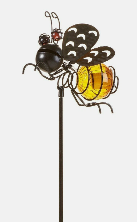 Bee Solar Garden Stake 35" High Rechargeable Battery Metal Plastic Soft Glow
