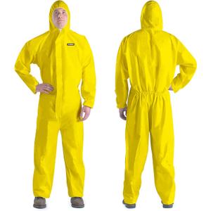 Hazmat Suit Disposable Coverall | Heavy Duty Full Body Paint Coverall & Suit in 7 Sizes with Multiple Specifications With Hood - Breathable & Water Resistant - 2X-Large, Yellow
