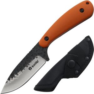 Tactical Everyday Carry Pocket Knife Fixed Blade Knife EDC Hunting for Camping, Hiking, Hunting, Wilderness survival with Nylon Bag (Orange handle)