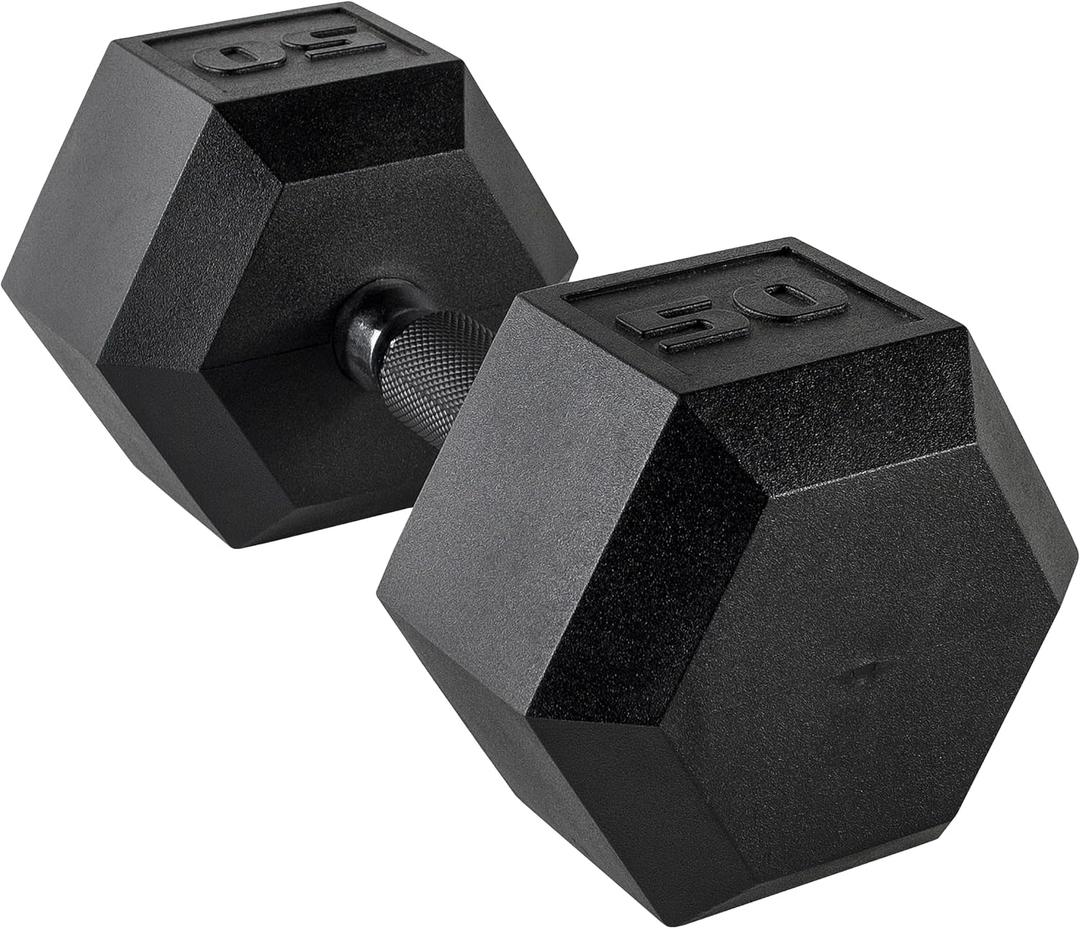 CAP 50lb Rubber Coated Hex Dumbbell, Comfort Grip, Free Weights, Single