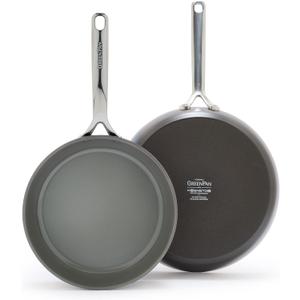 GreenPan GP5 Hard Anodized Healthy Ceramic Nonstick 9.5 & 11 2 Piece Frying Pan Skillet Set,Heavy Gauge Scratch Resistant,Stay-Flat Surface, Induction, Mirror Finish Handle,Oven Safe,PFAS-Free,Cocoa