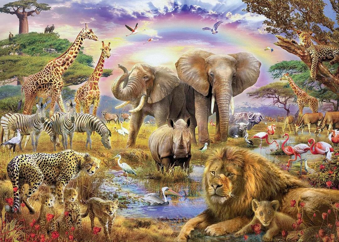 1000 Pieces African Animal Puzzles Jungle Scene African Beasts Elephant Jigsaw Puzzle for Adults Animal World Jigsaw Puzzles Home Decoration School Supplies Jigsaw Puzzles 1000 Pieces for Adults