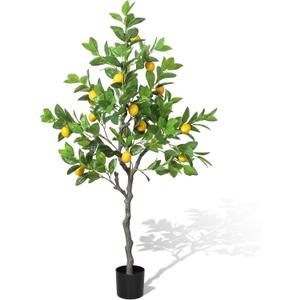 Daifunli 1 Pack Artificial Lemon Tree with Realistic Leaves and Natural Trunk Faux Tree with Silk Leaves for Porch Home Office Farmhouse Indoor Outdoor Housewarming Gift
