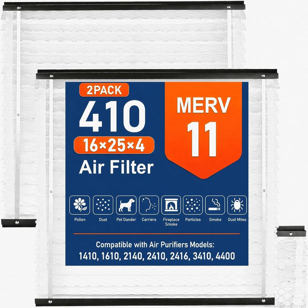 2 Pack 410 Replacement Filter Compatible with AprilAire Size:410 Whole House Air Purifiers Models,1410, 1610, 2140, 2410, 2416, 3410, 4400,16x25x4 Furnace Filter Replacement