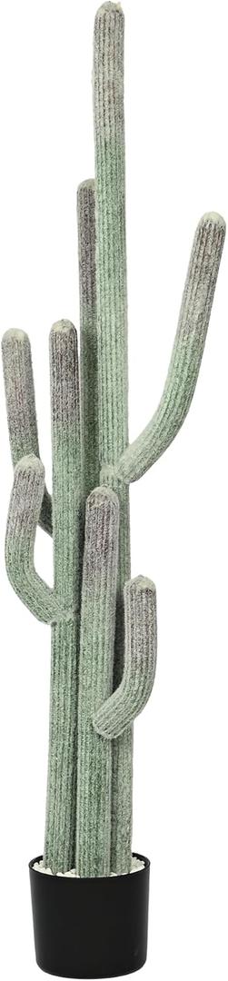 Tall Faux Cactus Plant 51in Artificial with Realistic Texture, Black Planter - Indoor Outdoor Greenery Decor for Home Office Living Room Bedroom Foyer Porch
