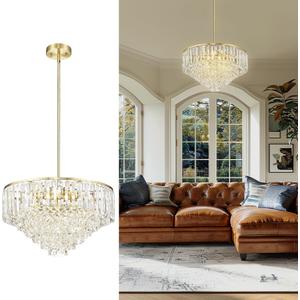 20'' Gold Crystal Chandelier,7-Tier Vintage Hanging lamp, Chandeliers for Dining Room Kitchen Island Bedroom Entryway, CC4215-7W-PG