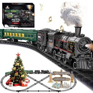 Electric Train Sets for Kids Metal Alloy Christmas Train Toys Steam Locomotive, Glowing Passenger Carriages, Luxury Tracks, Light & Sounds Rechargeable Birthday Gifts for Boys Girls Red Green …