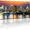 DJSYLIFE Boston Skyline Wall Art Canvas Prints Colorful USA City Night Pictures Modern Panoramic Cityscape Posters Paintings for Bedroom Office Decor, Ready to Hang 13.8"x45.3"