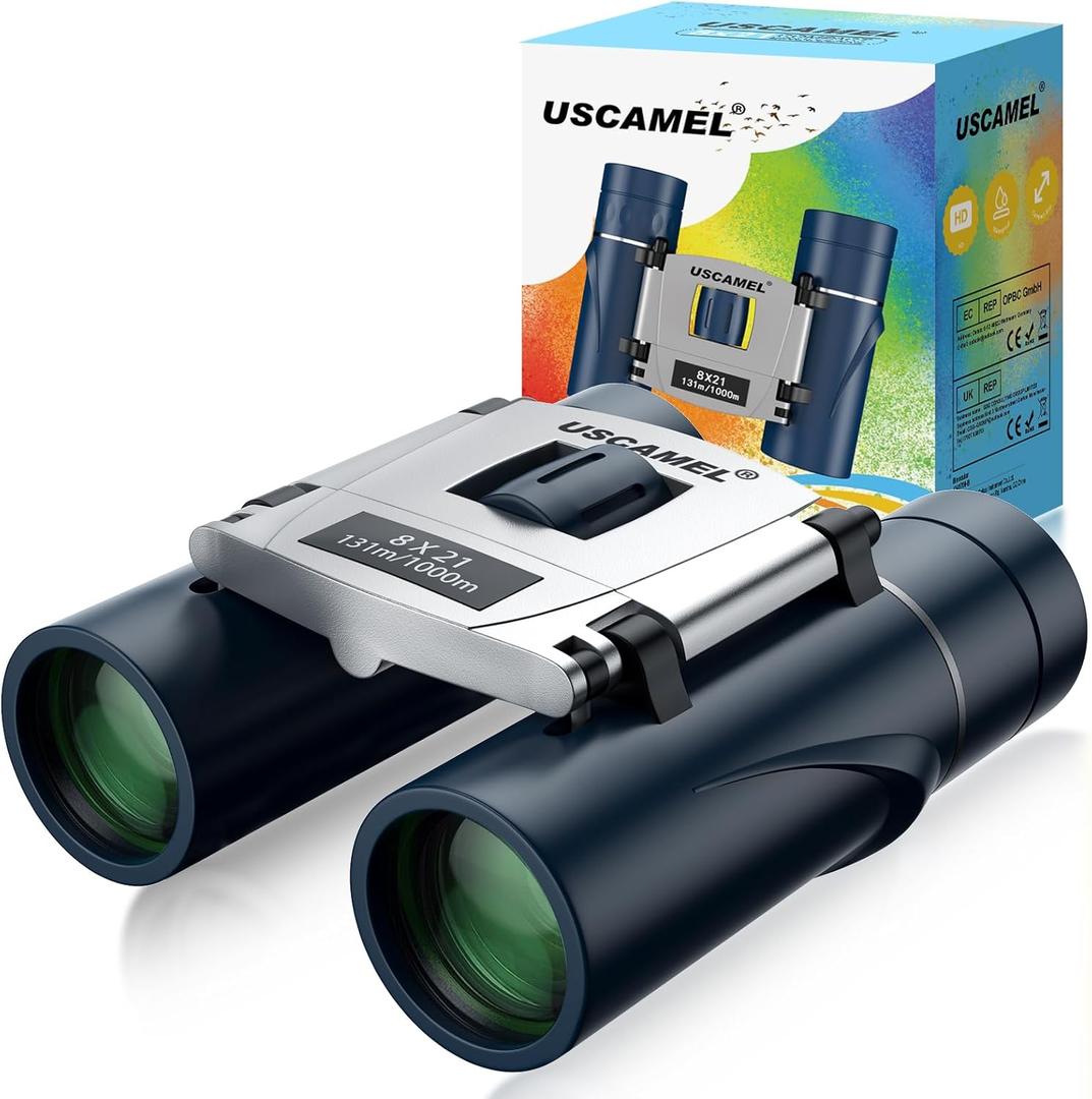 USCAMEL Compact Binoculars for Adults Kids: 8x21 Small Binoculars for Travel Bak4 Prisms - for Children Toddler Bird Watching Hunting Concert Opera(Blue)