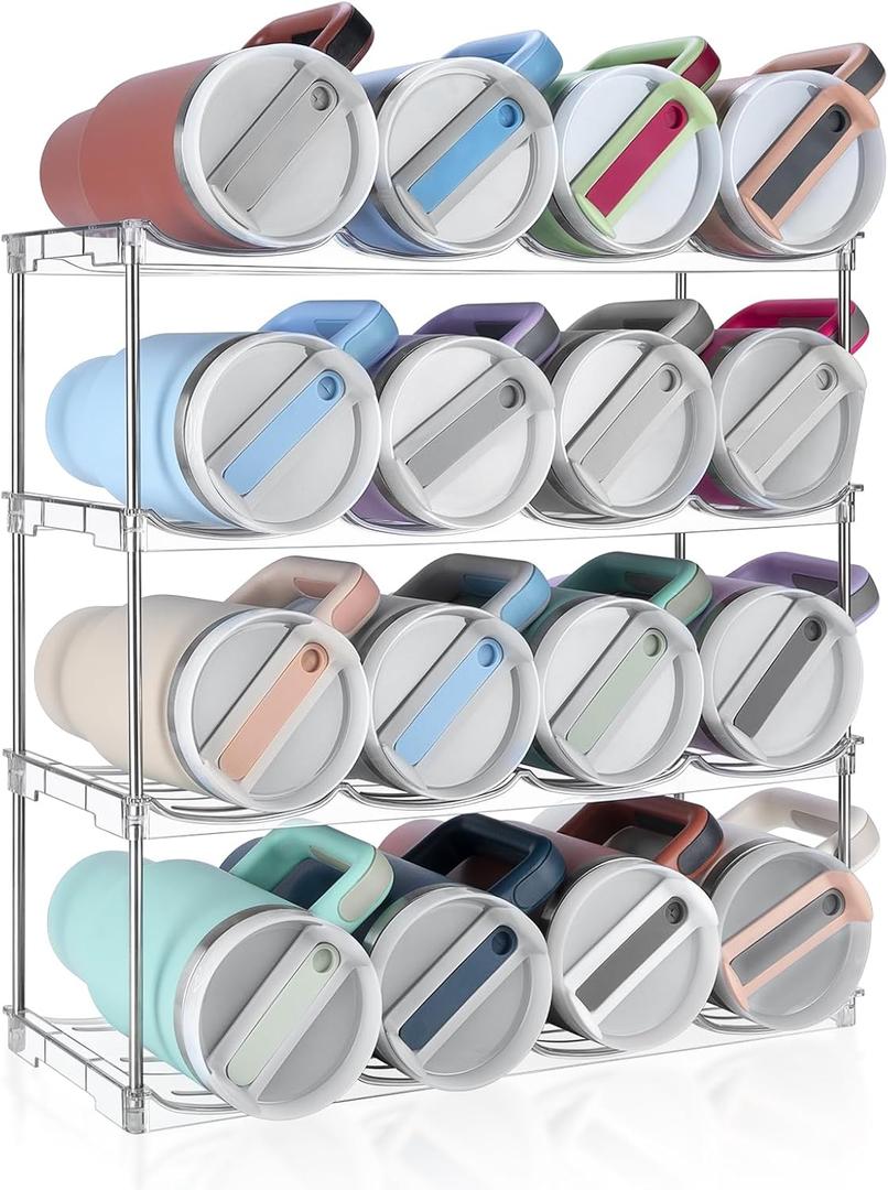 Stackable Water Bottle Organizer, Large Compartment Water Bottle Holder for Stanley 40 oz Tumbler, Kitchen Storage Organizer for Stanley Cup Accessories, Tumbler Organizer Wine Rack - Hold 16 Bottles