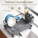 SNTD Dish Drying Rack - Small Dish Rack for Kitchen Counter, Stainless Steel Dish Drainer with Utensil Holder and Drainboard, 11" W x 15" L (Grey)