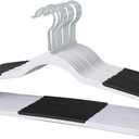 Finnhomy Heavy Duty 50 Pack Plastic Hangers, Clothes Hangers with New Generation Non-Slip Pads,Space Saving Easy Slide Organizer for Bedroom Closet, Great for Shirts, Pants, White