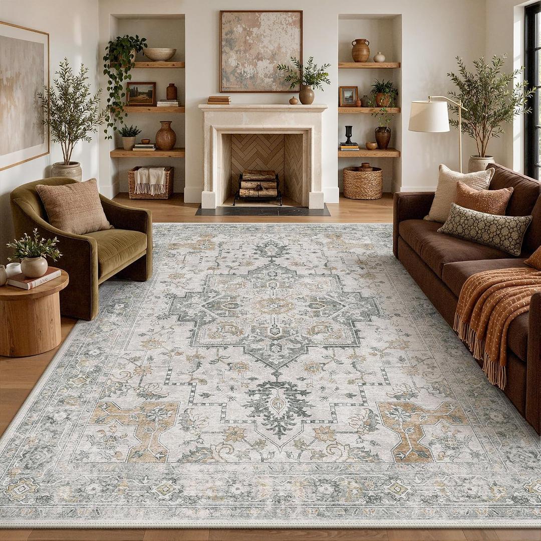 GENIMO 6x9 Washable Area Rugs for Living Room, Non Slip, Gray Beige