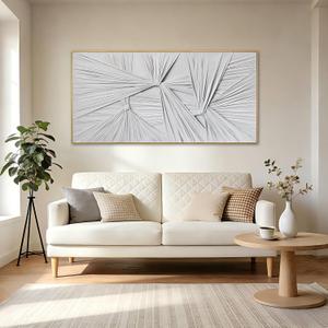 Neutral White Framed Canvas Wall Art, Textured Sculptural Abstract Artwork, Minimalist Modern Wall Decor for Entryway Bedroom, Over Console, 20x40 Inch