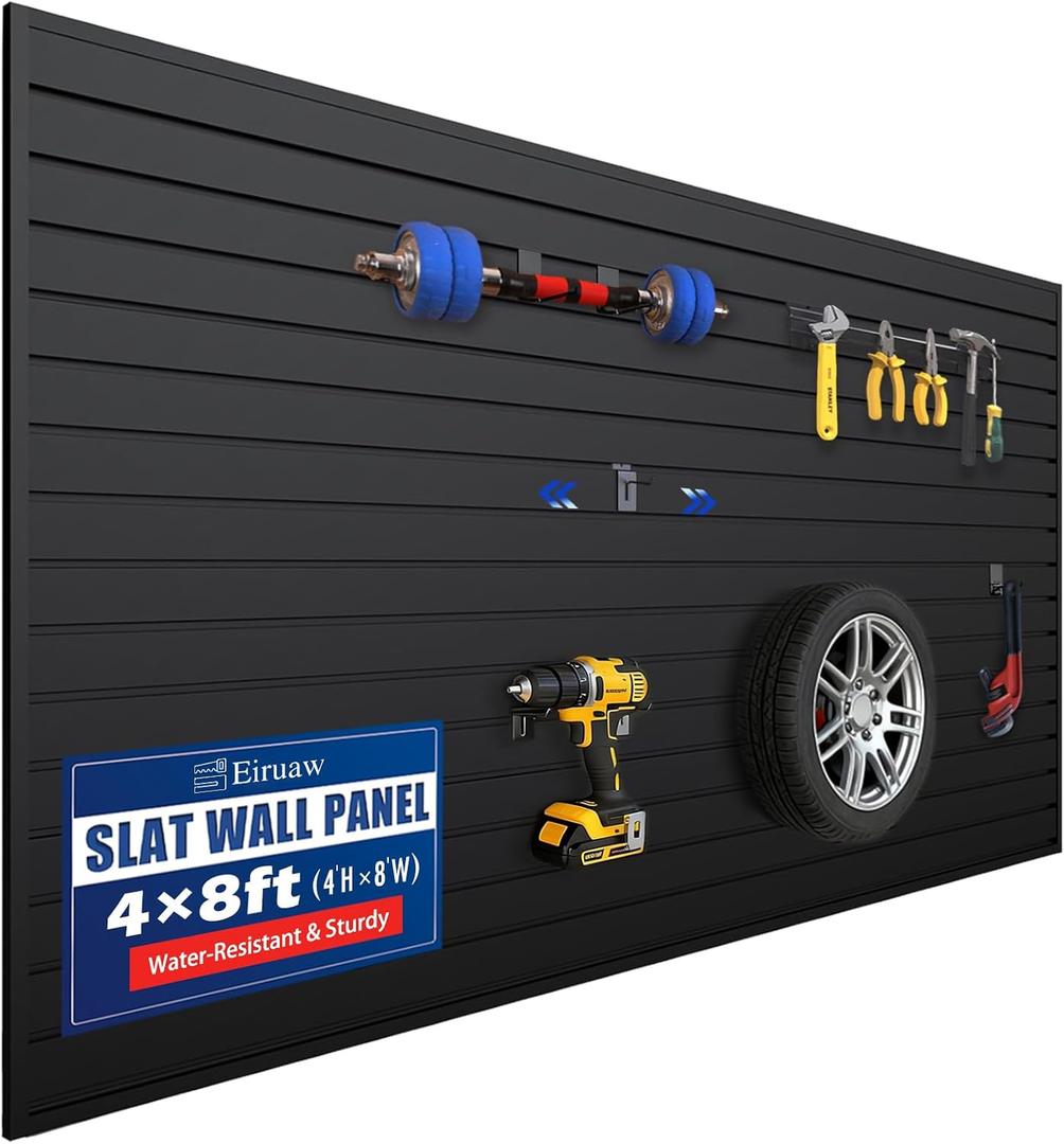 Slat Wall Paneling 4x8 FT Black Slatwall Panels – Heavy-Duty PVC Garage Wall Storage System, Easy-Install Slats for Garage Slat Wall Storage Systems, Garage Organization, Bike Rack & Home Storage