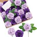 Ling's moment Artificial Flowers 25Pcs Purple Roses Decor w/Stems,3" Real Touch DIY Foam Floral for Wedding Bouquet/Centerpieces, Outdoors Party Backdrop, Room/Table, and Garden/Pot Decorations (Pr- Purple & Lilac)