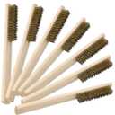 2 x 50 Pcs Bulk Brass Wire Brush 8'' L Small Wooden Handle Brass Plated Bristle Abrasive Brush for Rust Removal, Metal Welding Slag, Industry, Home and Kitchen