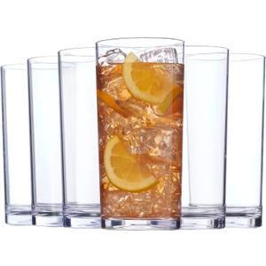US Acrylic Classic Clear Plastic Reusable Drinking Glasses (Set of 6) 24oz Iced-Tea Cups | BPA-Free Tumblers, Made in USA | Top-Rack Dishwasher Safe