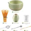 YIBO Matcha Whisk Set With Bowl, Ceramic Matcha Making Kit Includes Bamboo Whisk (Chasen), Holder Stand, Powder Starter Sifter, Scoop, Measuring Spoon & Cup Tea Tools For Ceremony (Mottled Green)