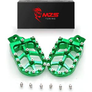 MZS Dirt Bike Foot Pegs, CNC Motocross Footpeg MX Footrest Pedal Green Compatible with KLX140 KLX140G 08-24 / KX65 00-24 / KX80 98-00 / KX85 01-24 / KX100 98-20 / KX112 22 / RM65 03-05 / RM100 03 (KLX140,KX65,KX80,KX85,KX100,KX112,RM65,RM100)