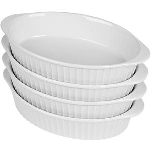 LEETOYI Porcelain Small Oval Au Gratin Pans, Set of 4 Baking Dish Set for 1 or 2 person servings, Bakeware with Double Handle for Kitchen and Home, White