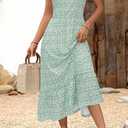 STYLEWORD Women's 2026 Summer Sleeveless Crewneck Maxi Sundress Casual Tiered Flowy Boho Long Beach Dress Vacation Outfits(Light Green Floral,M)
