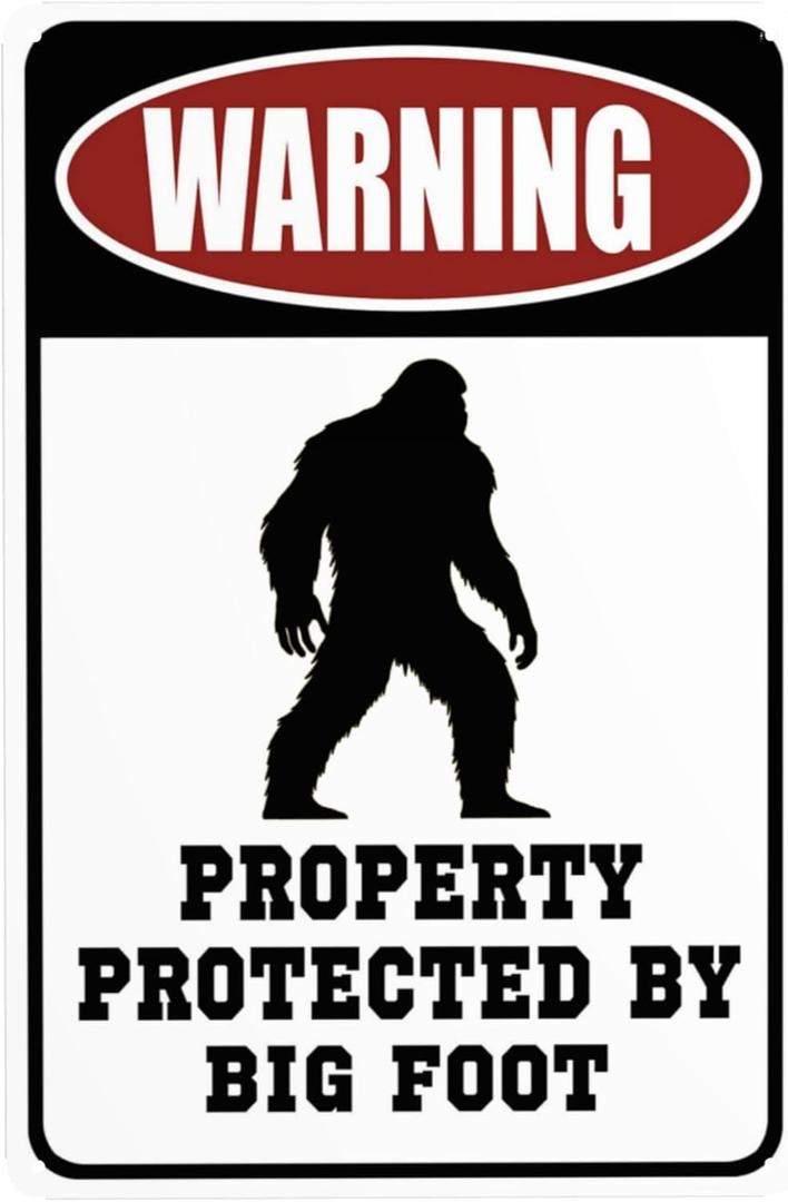 Warning Property Protected by Big Foot Tin Signs Funny Metal Decor Gift Sign 12x8 Inches For Home Yard Street Outdoor Cute Bigfoot Gifts Garage Man Cave