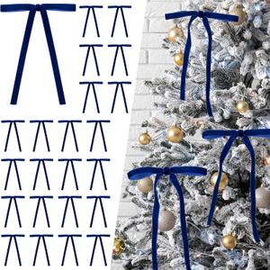 40Pcs Velvet Ribbon Bows, 5x7 Inch Pre-Tied Bows Christmas Ornaments for Xmas Tree, Garland, Wreath, Gift and Holiday Home Dcor (5 x 7 Inch, Width of 3/8",Navy Blue)