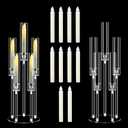 2Pcs 26.8'' Acrylic Candelabra Centerpieces for Wedding Table Decorations,Clear 5 Arms Candlesticks Holder with Acrylic Shade for Candlelight Dinner Party Fireplace Gift with LED Candle