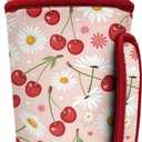 Reusable Insulated Neoprene Iced Coffee Sleeve with Handle, Coffee Cup Holder for Hot & Cold Drinks, Universal Fit 1632oz Cups, Bottles & Tumblers - Cherry Blossom, Large