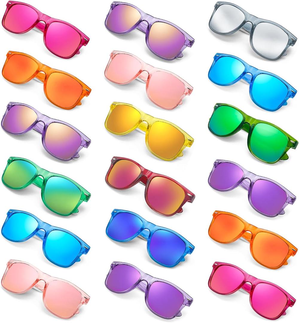 Matcheck 10/18 Pack Neon Colors Party Sunglasses Mirrored lens Colored Glasses Bulk Retro Shades for Unisex Adults Teens
