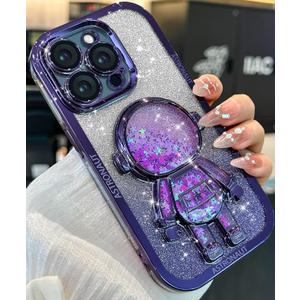 Loheckle for iPhone 15 Pro Max Case - for Women Girls Cute Glitter with Camera Lens Protector Cover Astronaut Liquid Sparkle Girly Aesthetic Bling Shiny Design Phone Case for 15 Pro Max 6.7", Purple