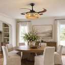 48" Retractable Boho Ceiling Fan with Lights and Remote Rustic Fandelier Bladeless Invisible Ceiling Fan Industrial Ceiling Fan for Farmhouse Living Room Ding Room Bedroom