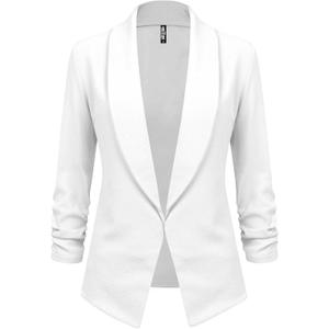 Lock and Love Women 3/4 Sleeve Blazer Open Front Cardigan Jacket Work Office Blazer (Medium)