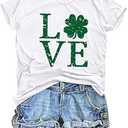 Love Shamrock Graphic St Patrick's Day Cute T-Shirt Women's Lucky Clover Irish Tees Short Sleeve Casual Tops L
