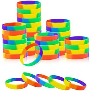 BDS-HOME 40pcs Pride Month Rainbow Silicone Wristbands Stretchable Colorful Bracelets Bulk Pride Day Bracelets LGBTQ Support for Festivals Parades Decorations Party Accessories (MIX)