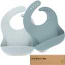 KeaBabies 2-Pack Silicone Baby Bibs for Eating - Sturdy Food-Grade Silicone Bibs for Babies Girl, Boy, Large Food Catcher, Clean & Put On Easily, Waterproof Toddler Feeding Essentials (Alps)