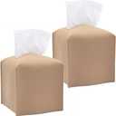 HOMOTEK 2 Pack Tissue Box Cover, Square PU Leather Tissue Holder, Decorative Facial Tissue Cube Paper Organizer Dispenser for Bathroom, Night Stands, Desk, Car 5X5X5'' - Beige, Pebble Grain