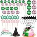 100 Pcs Witch Princess Theme Birthday Party Supplies Witch Party Favors Disco Ball Cake Toppers Accessories Pink and Green Decorations, (Wizard Hat)