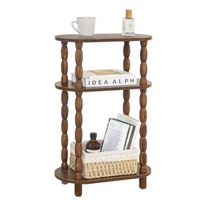 MaxSmeo Small Narrow Side Table, 3-Tier Narrow End Table with Storage, Skinny Side Table Nightstand for Small Space, Bedrooms, Living Room (Rustic Brown)