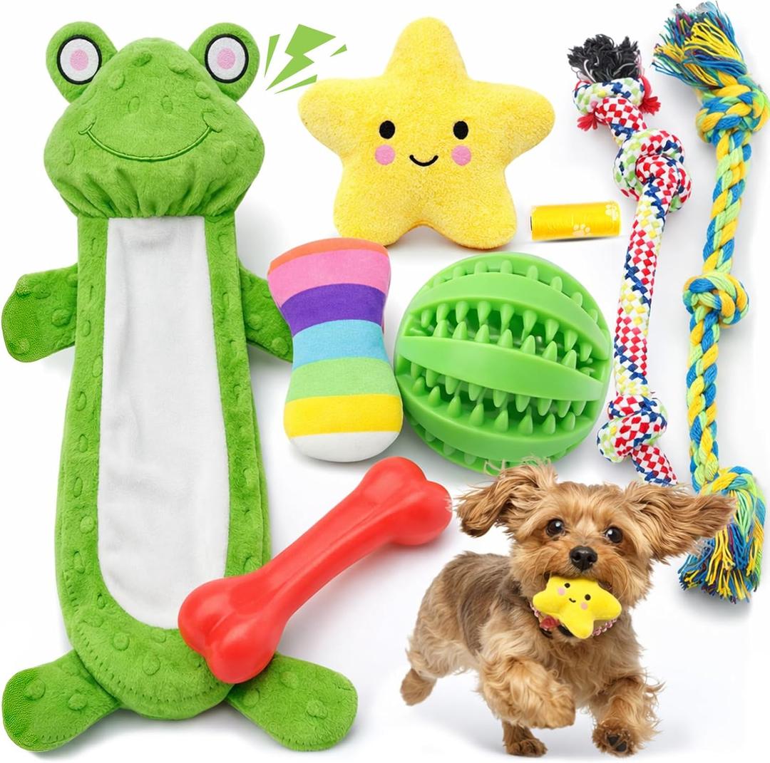 LOYEE 8 Pack Puppy Toys for Small Dogs, Luxury Dog Chew Toys with Squeaky Plush Toys, Rope Toys and Ball, Teething Toys for Puppy Supplies