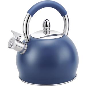Whistling Tea Kettle for Stove Top Stainless Steel Tea Pot with Ergonomic Silicone Handle Teapot for Stovetop 3.2 Quart / 3 Liter Blue