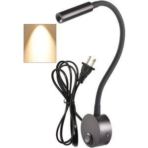 Black Reading Lamps LED Wall Mounted Study Reading Light for Bed Headboard Gooseneck US Plug Corded-Electric Sconce Lamp Spot LED AC85-265V(3000K Warm White)