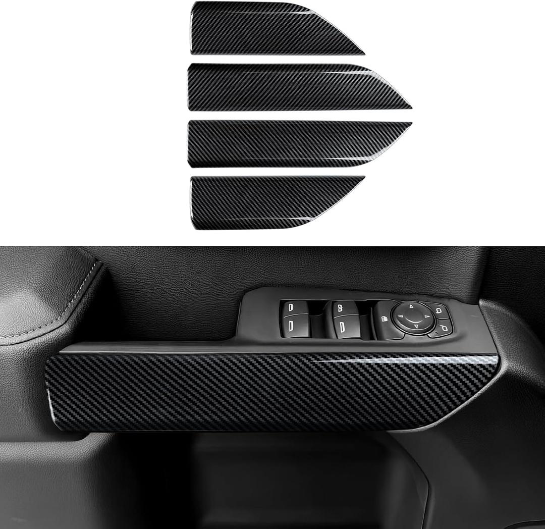 4PCS Car ABS Carbon Fiber Inner Door Handrail Handle Cover Interior Trim Decal for 2019-2025 Chevy Silverado | for 2019-2021 GMC Sierra 1500 2500 3500 HD Accessories Double Cab, Style B