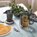 glastal Tea Infuser Mug 14.5oz Glass Tea Cup with Removable Stainless Steel Infuser and Lid, Double-walled Black Glass Tea Cup Teacup for Loose Leaf Tea, Birthday for Parents Dad Mum Friends Office (Type 2 Black)