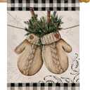 Hzppyz Winter Gloves Home Decorative House Flag Buffalo Plaid Check Farmhouse Garden Yard Outdoor Large Burlap Flag Sign Christmas Outside Decoration Xmas Seasonal Decor Double Sided Black White 28x40