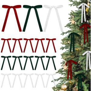 Red,Green,White 24 Pcs Velvet Bows Christmas Tree Ornaments Valentines Day Bows Decoration for Garland Home Coquette Wedding Decor (5 x 7 Inch,Width of 5/8")